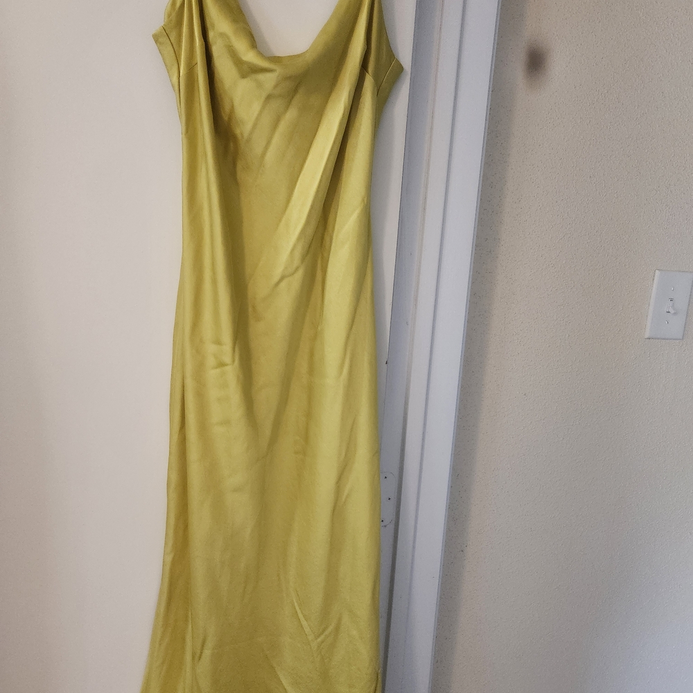 Express Satin Cowl Neck Maxi Dress - Lime Yellow